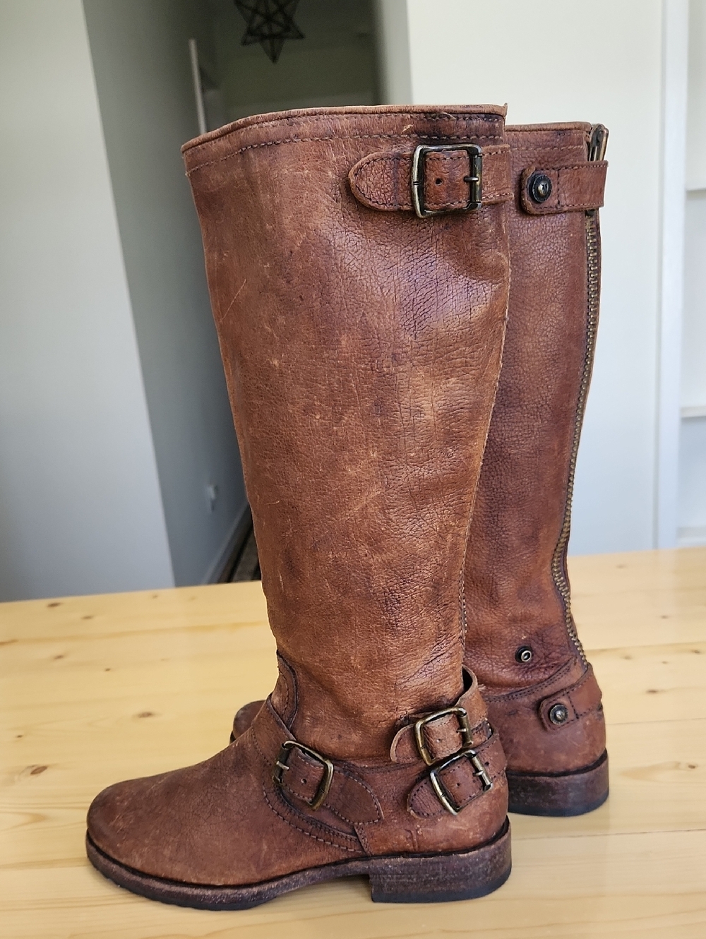 Frye Veronica Back Zip Tall Boots Three Buckles Riding 7.5 - Picture 16 of 17